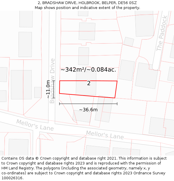 2, BRADSHAW DRIVE, HOLBROOK, BELPER, DE56 0SZ: Plot and title map