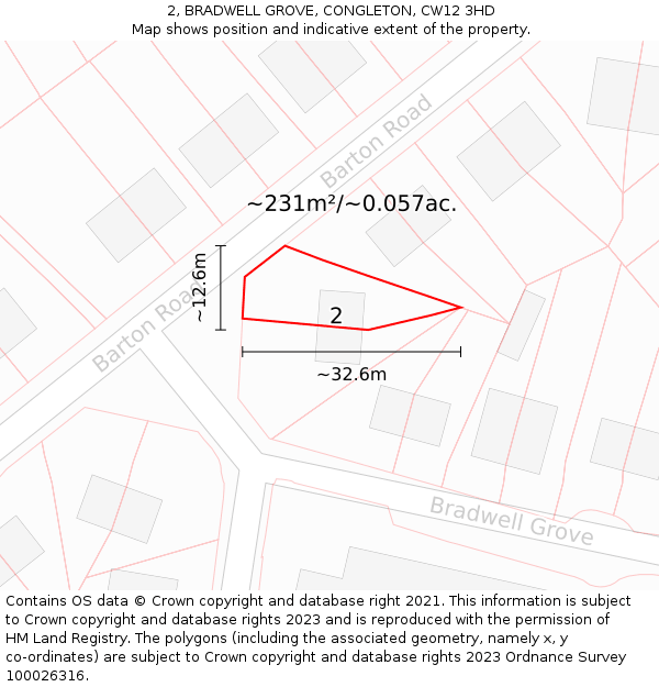 2, BRADWELL GROVE, CONGLETON, CW12 3HD: Plot and title map