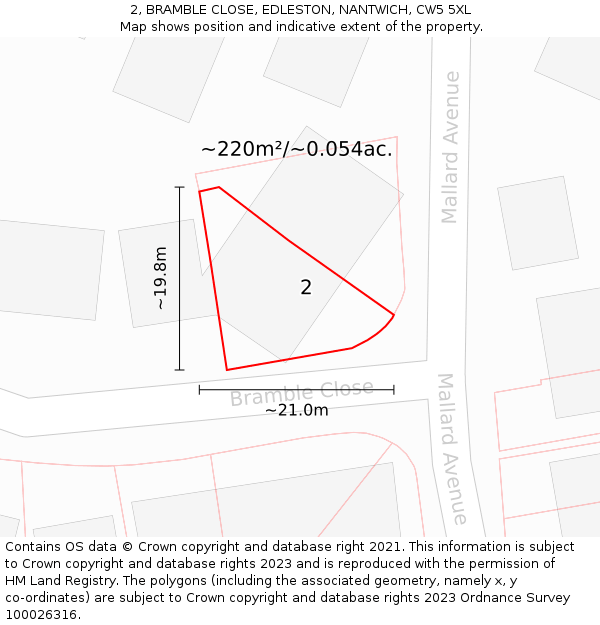 2, BRAMBLE CLOSE, EDLESTON, NANTWICH, CW5 5XL: Plot and title map