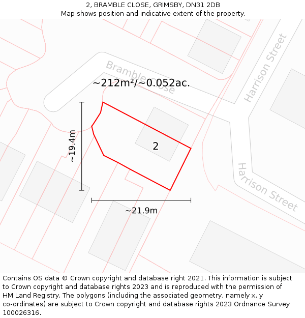2, BRAMBLE CLOSE, GRIMSBY, DN31 2DB: Plot and title map
