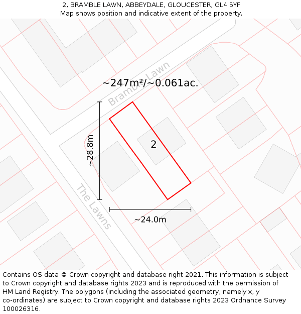 2, BRAMBLE LAWN, ABBEYDALE, GLOUCESTER, GL4 5YF: Plot and title map