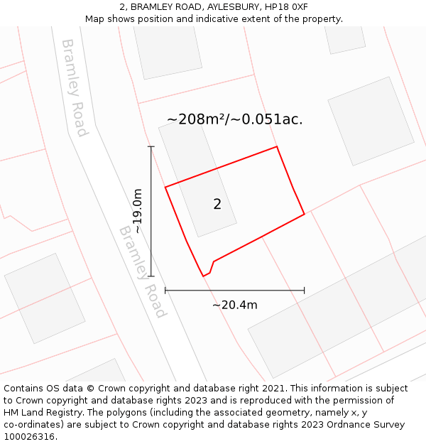 2, BRAMLEY ROAD, AYLESBURY, HP18 0XF: Plot and title map