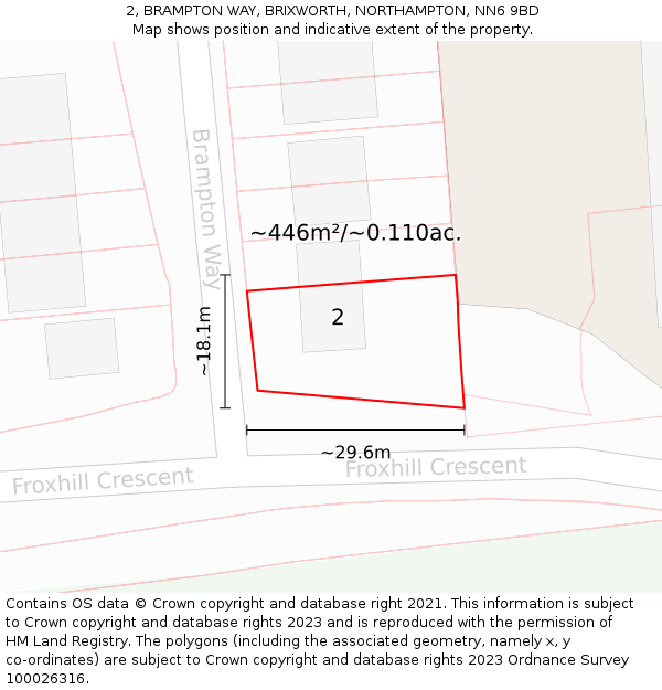 2, BRAMPTON WAY, BRIXWORTH, NORTHAMPTON, NN6 9BD: Plot and title map