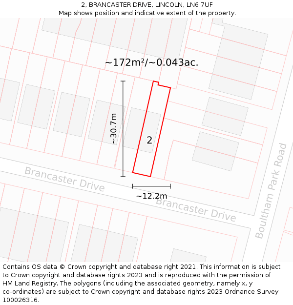 2, BRANCASTER DRIVE, LINCOLN, LN6 7UF: Plot and title map