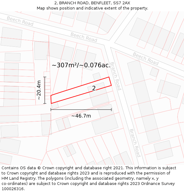 2, BRANCH ROAD, BENFLEET, SS7 2AX: Plot and title map