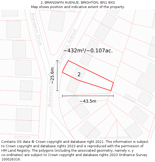 2, BRANGWYN AVENUE, BRIGHTON, BN1 8XG: Plot and title map