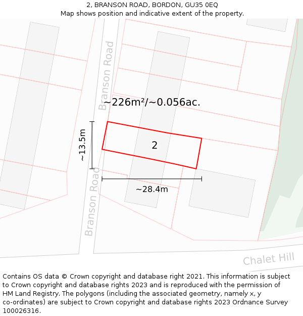 2, BRANSON ROAD, BORDON, GU35 0EQ: Plot and title map