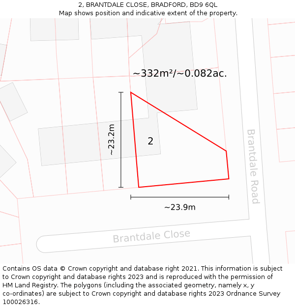 2, BRANTDALE CLOSE, BRADFORD, BD9 6QL: Plot and title map