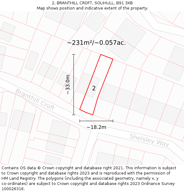 2, BRANTHILL CROFT, SOLIHULL, B91 3XB: Plot and title map