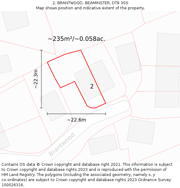 2, BRANTWOOD, BEAMINSTER, DT8 3SS: Plot and title map