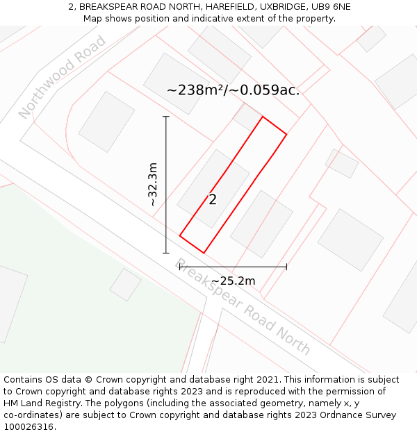 2, BREAKSPEAR ROAD NORTH, HAREFIELD, UXBRIDGE, UB9 6NE: Plot and title map