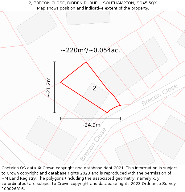 2, BRECON CLOSE, DIBDEN PURLIEU, SOUTHAMPTON, SO45 5QX: Plot and title map