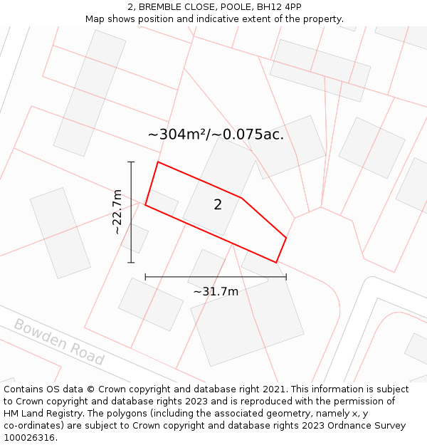 2, BREMBLE CLOSE, POOLE, BH12 4PP: Plot and title map