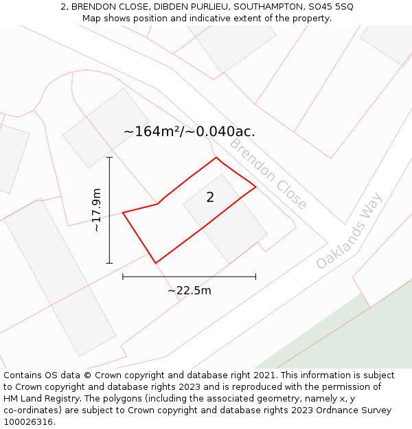 2, BRENDON CLOSE, DIBDEN PURLIEU, SOUTHAMPTON, SO45 5SQ: Plot and title map