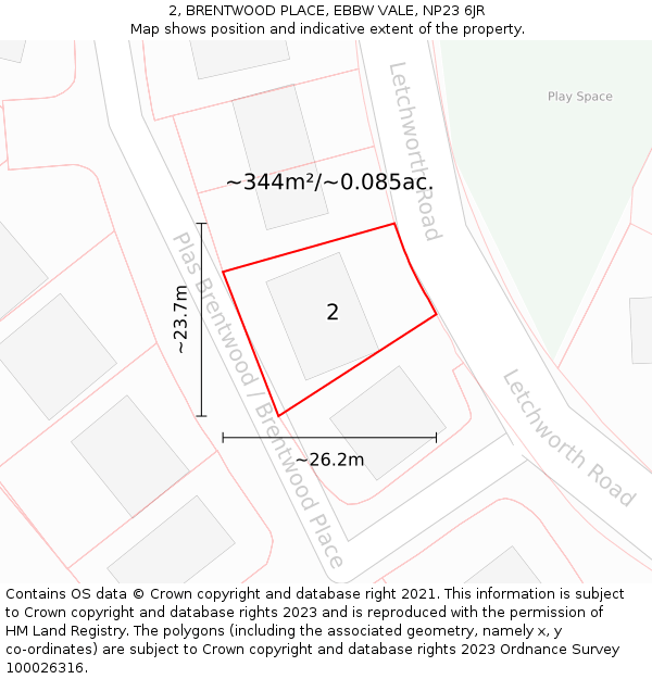 2, BRENTWOOD PLACE, EBBW VALE, NP23 6JR: Plot and title map