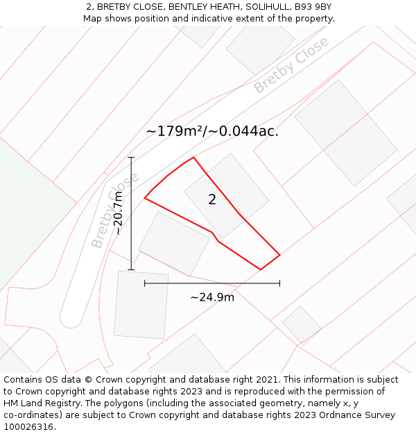 2, BRETBY CLOSE, BENTLEY HEATH, SOLIHULL, B93 9BY: Plot and title map