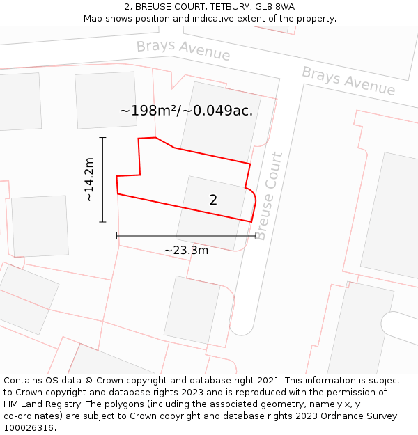 2, BREUSE COURT, TETBURY, GL8 8WA: Plot and title map