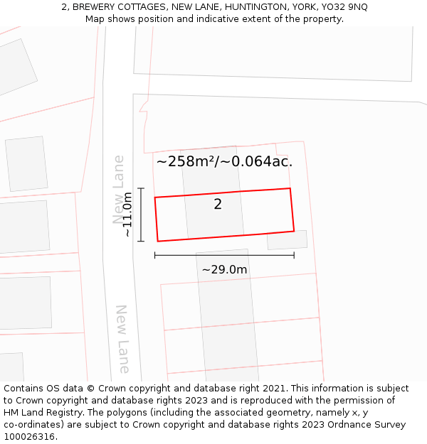 2, BREWERY COTTAGES, NEW LANE, HUNTINGTON, YORK, YO32 9NQ: Plot and title map