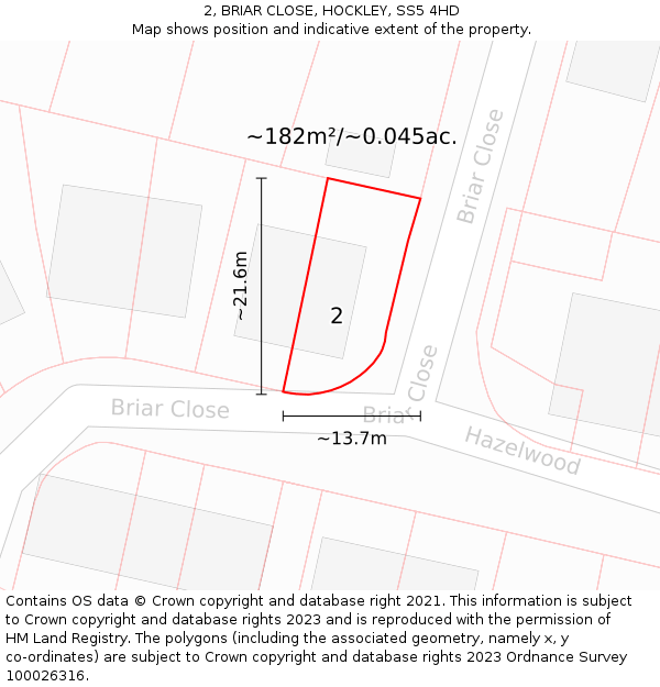 2, BRIAR CLOSE, HOCKLEY, SS5 4HD: Plot and title map