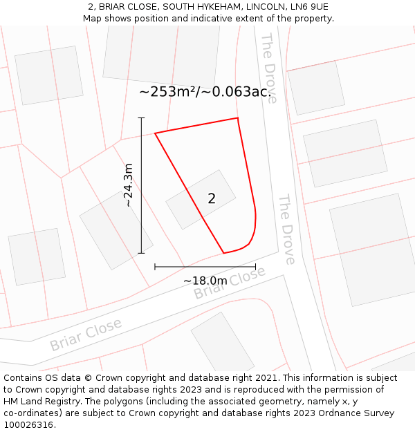2, BRIAR CLOSE, SOUTH HYKEHAM, LINCOLN, LN6 9UE: Plot and title map