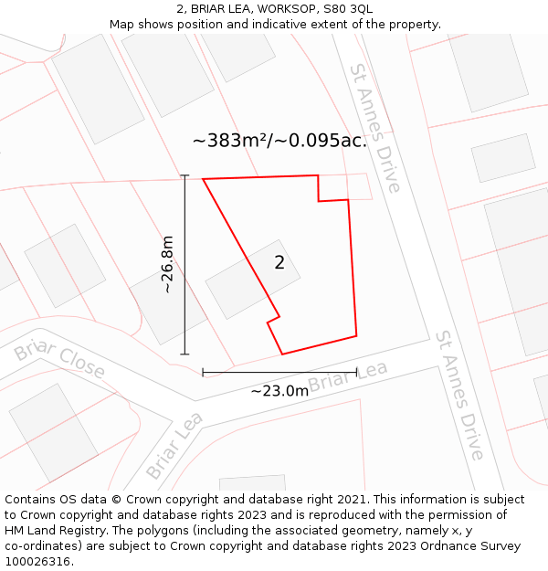 2, BRIAR LEA, WORKSOP, S80 3QL: Plot and title map