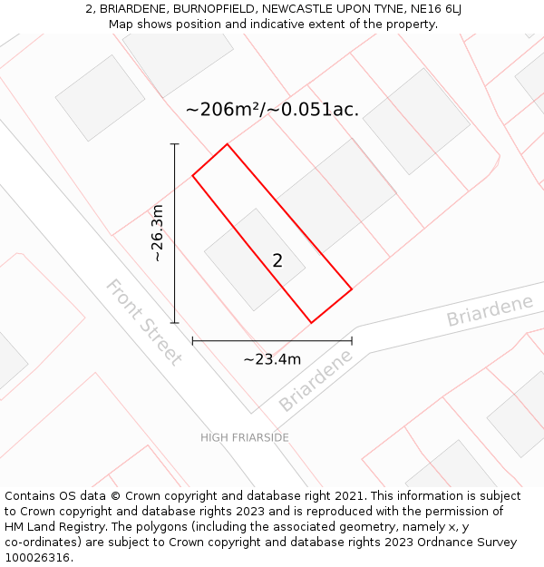 2, BRIARDENE, BURNOPFIELD, NEWCASTLE UPON TYNE, NE16 6LJ: Plot and title map