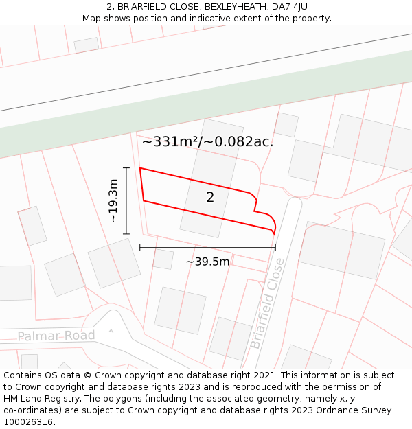 2, BRIARFIELD CLOSE, BEXLEYHEATH, DA7 4JU: Plot and title map