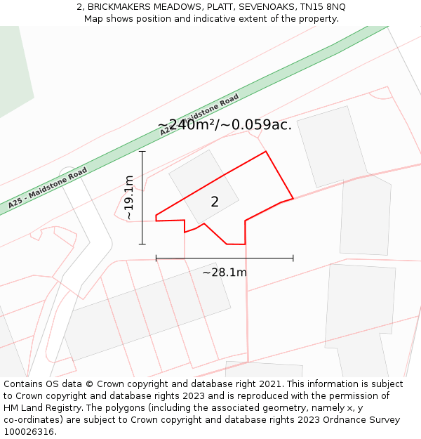 2, BRICKMAKERS MEADOWS, PLATT, SEVENOAKS, TN15 8NQ: Plot and title map