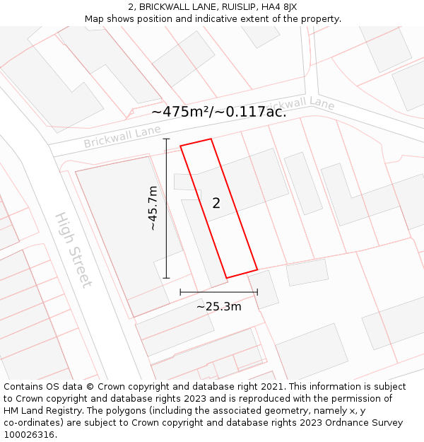 2, BRICKWALL LANE, RUISLIP, HA4 8JX: Plot and title map