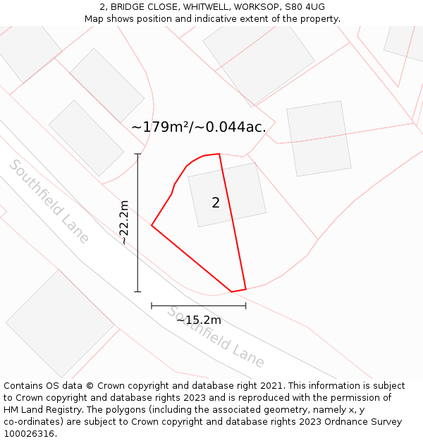 2, BRIDGE CLOSE, WHITWELL, WORKSOP, S80 4UG: Plot and title map