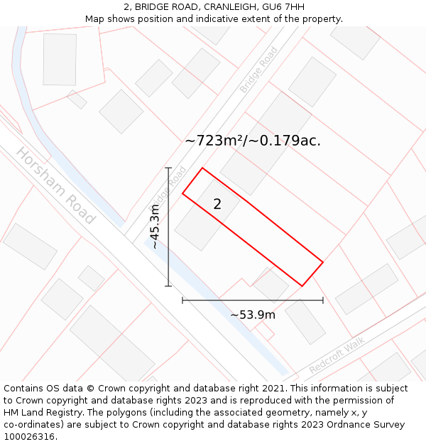 2, BRIDGE ROAD, CRANLEIGH, GU6 7HH: Plot and title map