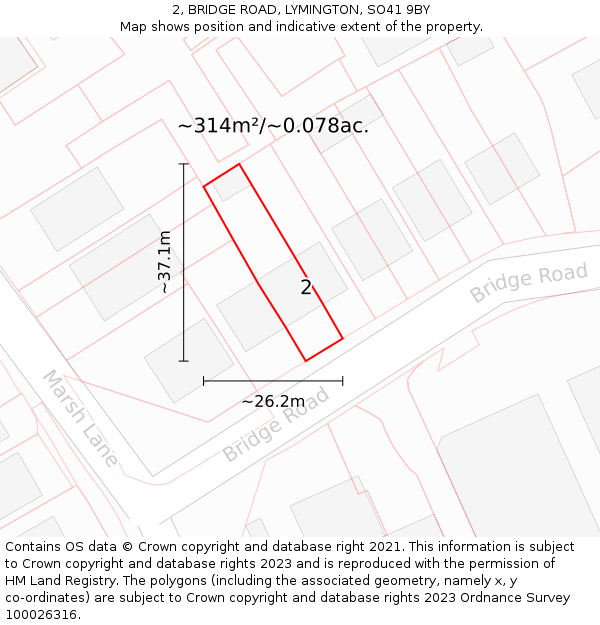 2, BRIDGE ROAD, LYMINGTON, SO41 9BY: Plot and title map
