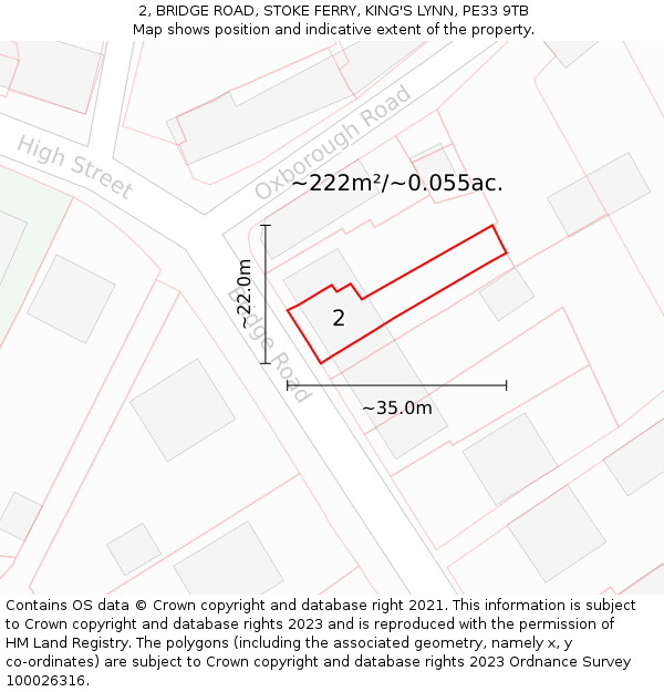 2, BRIDGE ROAD, STOKE FERRY, KING'S LYNN, PE33 9TB: Plot and title map