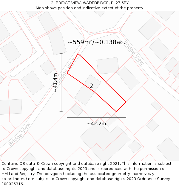 2, BRIDGE VIEW, WADEBRIDGE, PL27 6BY: Plot and title map