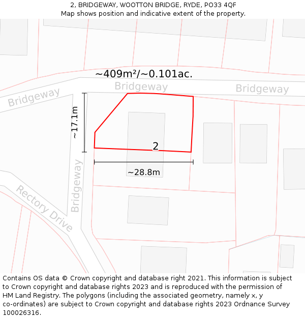 2, BRIDGEWAY, WOOTTON BRIDGE, RYDE, PO33 4QF: Plot and title map