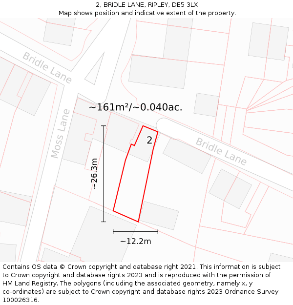 2, BRIDLE LANE, RIPLEY, DE5 3LX: Plot and title map