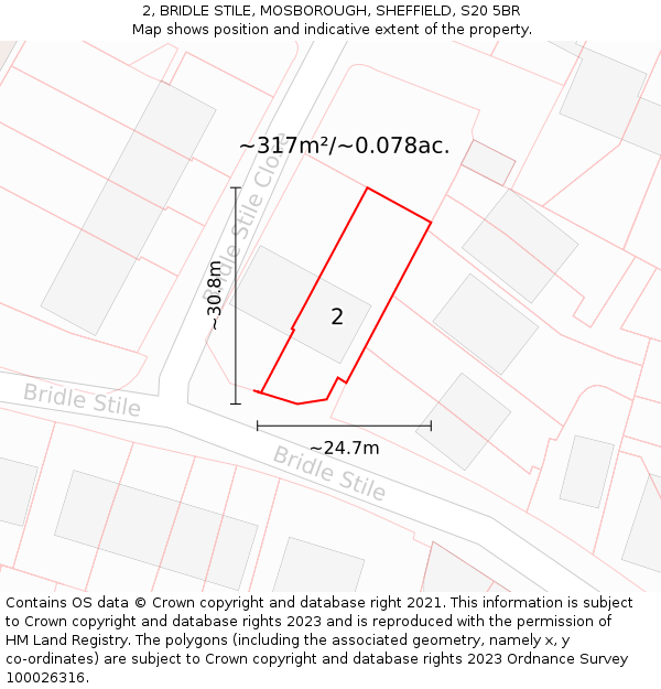 2, BRIDLE STILE, MOSBOROUGH, SHEFFIELD, S20 5BR: Plot and title map