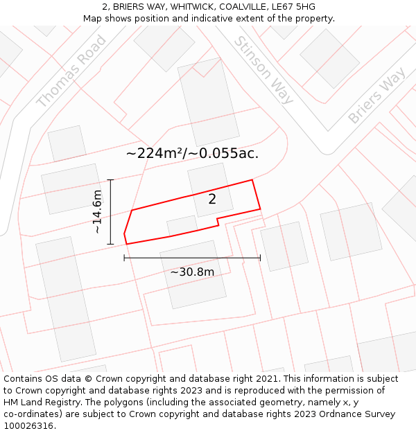 2, BRIERS WAY, WHITWICK, COALVILLE, LE67 5HG: Plot and title map