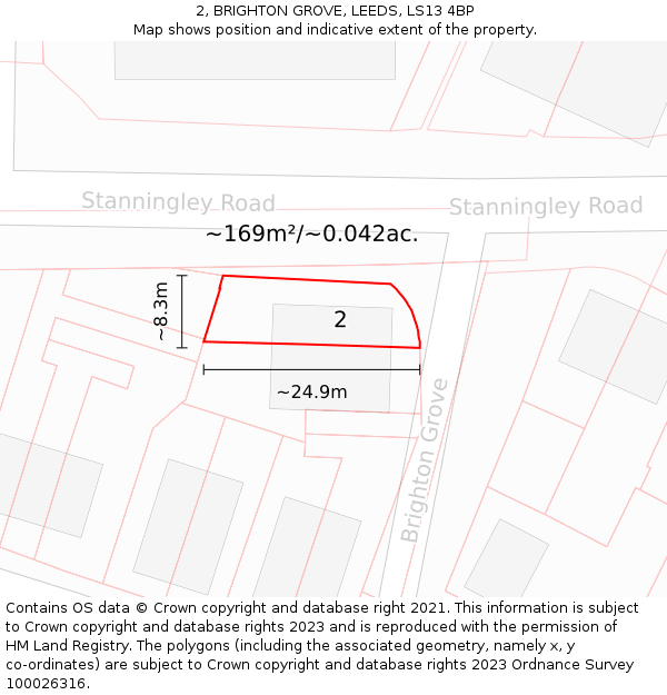 2, BRIGHTON GROVE, LEEDS, LS13 4BP: Plot and title map