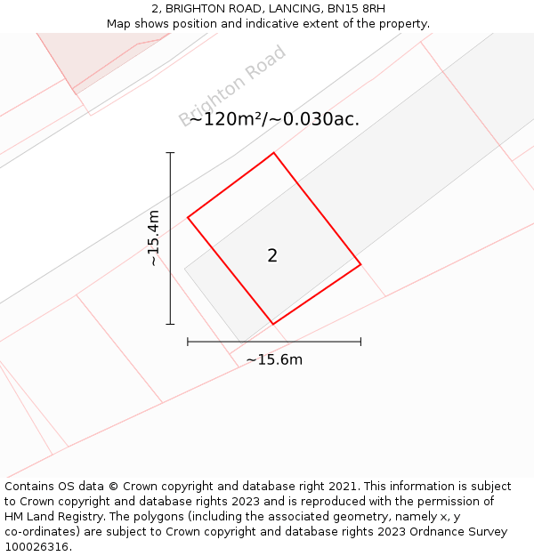 2, BRIGHTON ROAD, LANCING, BN15 8RH: Plot and title map