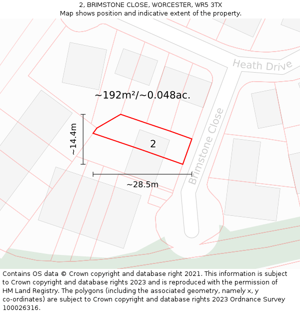 2, BRIMSTONE CLOSE, WORCESTER, WR5 3TX: Plot and title map