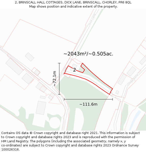 2, BRINSCALL HALL COTTAGES, DICK LANE, BRINSCALL, CHORLEY, PR6 8QL: Plot and title map