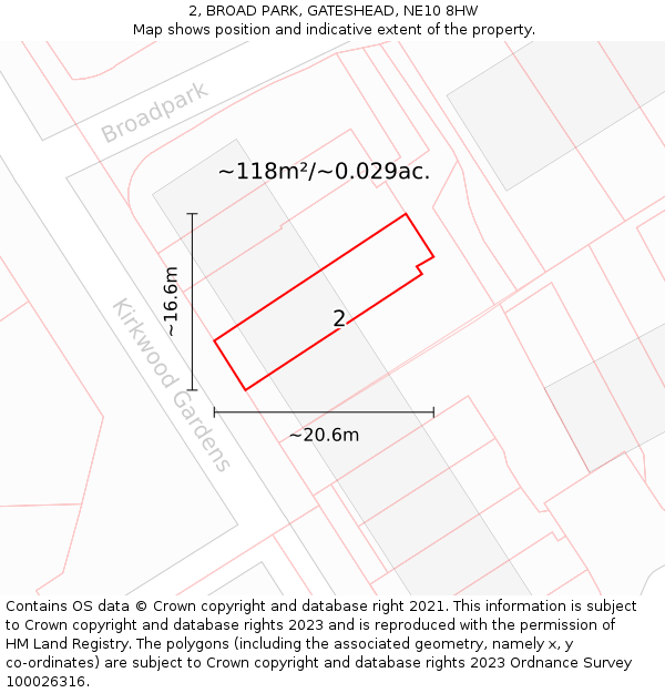 2, BROAD PARK, GATESHEAD, NE10 8HW: Plot and title map