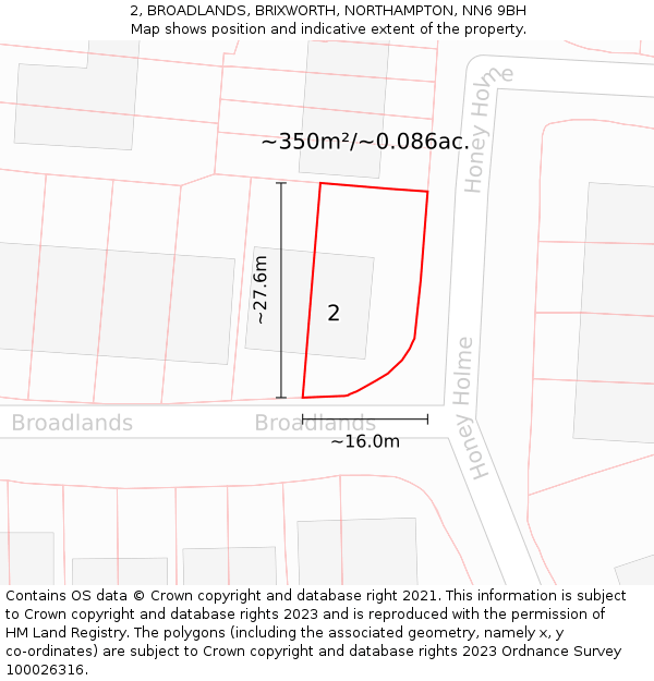 2, BROADLANDS, BRIXWORTH, NORTHAMPTON, NN6 9BH: Plot and title map