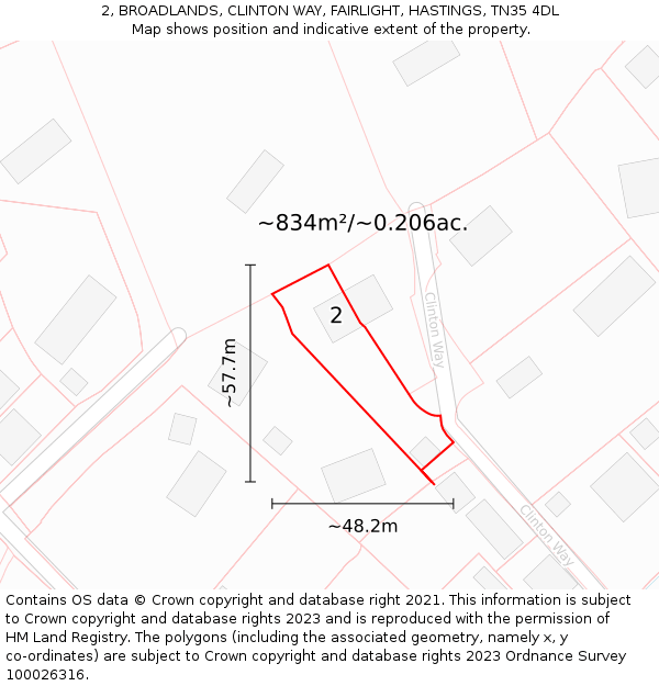 2, BROADLANDS, CLINTON WAY, FAIRLIGHT, HASTINGS, TN35 4DL: Plot and title map