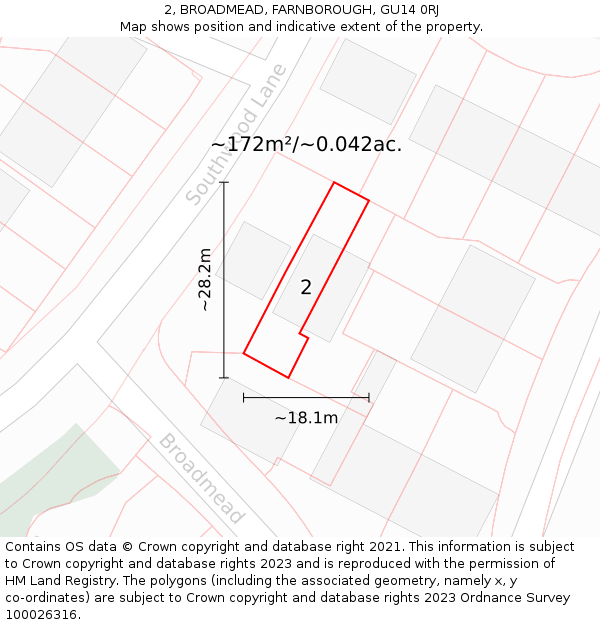 2, BROADMEAD, FARNBOROUGH, GU14 0RJ: Plot and title map