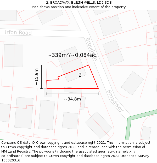 2, BROADWAY, BUILTH WELLS, LD2 3DB: Plot and title map