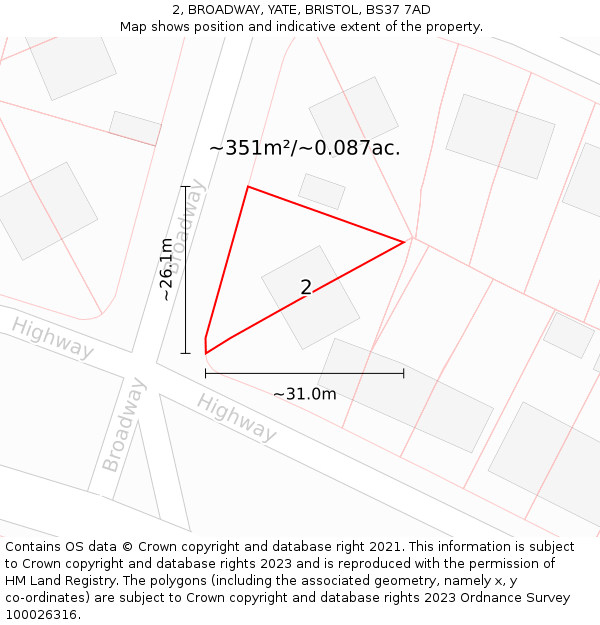 2, BROADWAY, YATE, BRISTOL, BS37 7AD: Plot and title map