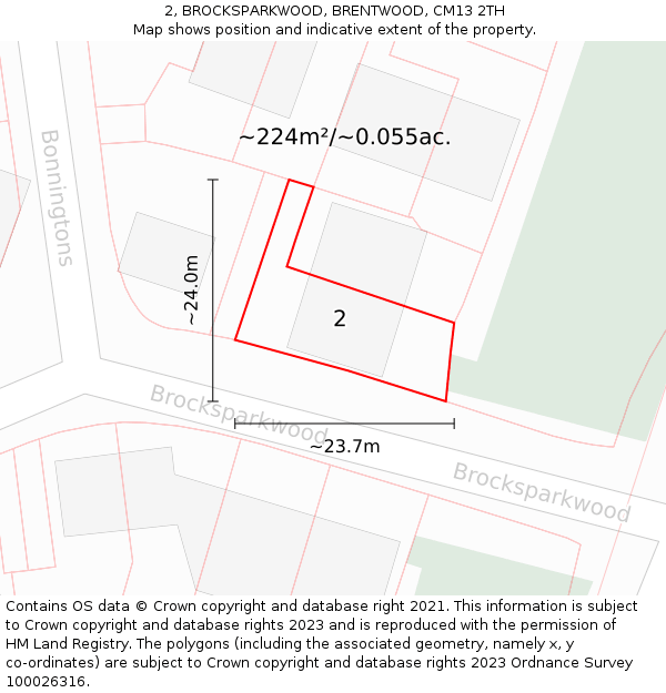 2, BROCKSPARKWOOD, BRENTWOOD, CM13 2TH: Plot and title map