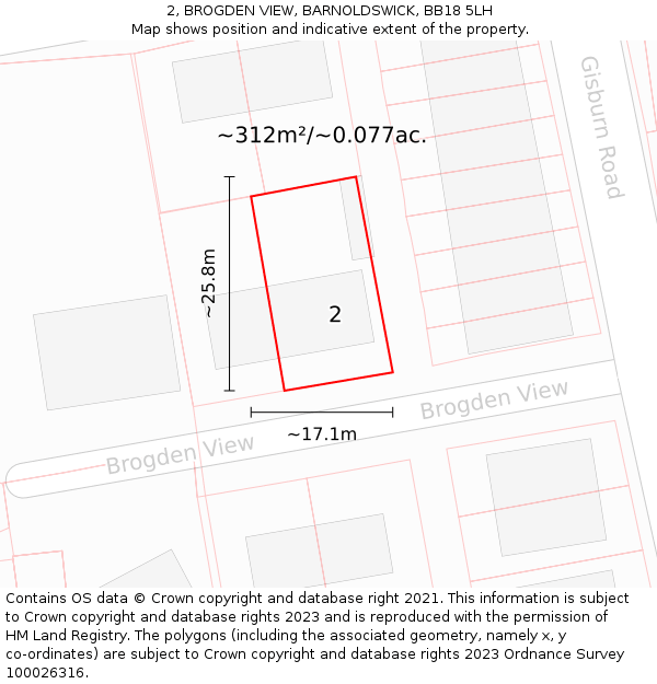 2, BROGDEN VIEW, BARNOLDSWICK, BB18 5LH: Plot and title map